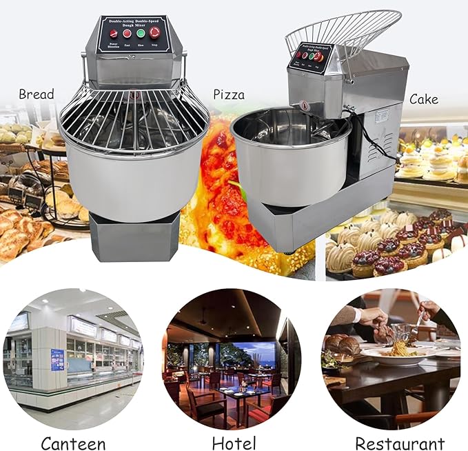 INTSUPERMAI Commercial Dough Mixer Machine Electric Food Mixer with Double Action Double Speed Spiral Mixing for Schools Bakeries Restaurants Pizzerias 110V (Standard Type, 50L)