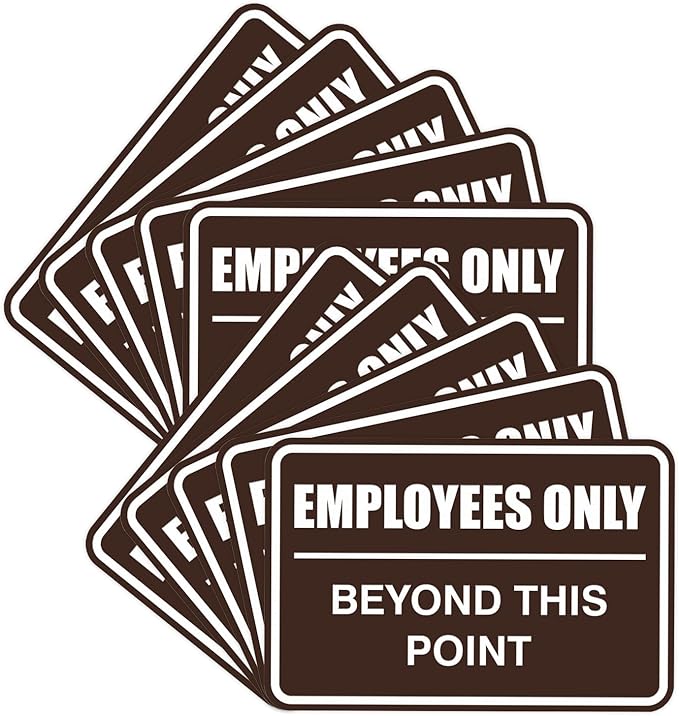 All Quality Classic Framed Employees Only Beyond This Point Wall or Door Sign | Easy to Install Business Signage - Medium (Dark Brown) 10 Pack