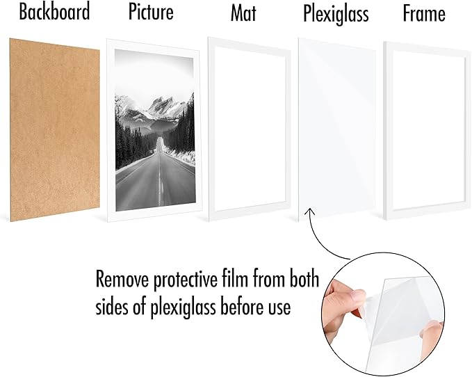 Americanflat 13x19 Picture Frame with Polished Plexiglass - Set of 5 - Use as 11x17 Frame with Mat or Display 13x19 Photo Without Mat - Galleria Collection - Picture Frames for Wall Display - White