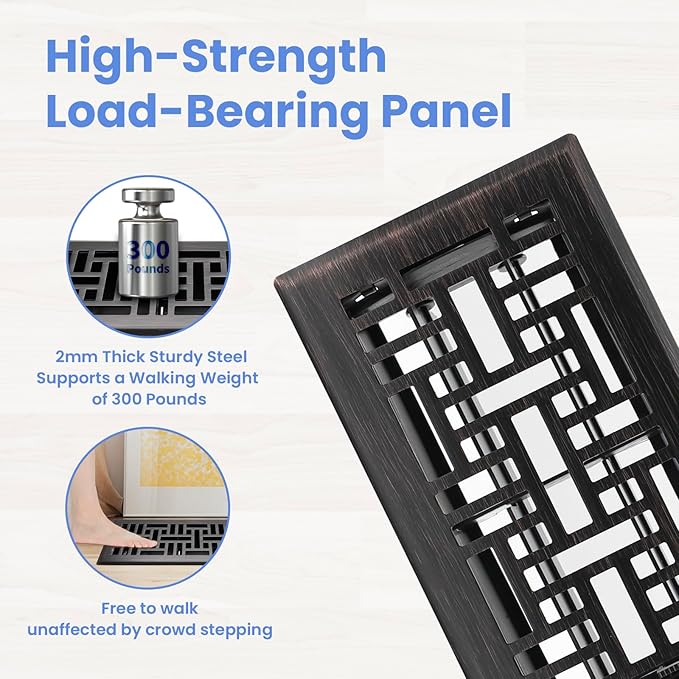 4x8 Inches Heavy Duty Walkable Floor Register Easy Adjust Air Supply Lever Floor Vents - Seattle Design - Vent Cover for Home Floor - Oil Rubbed Bronze