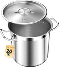 20 Quart Soup Pot with Lid – Stainless Steel Stock Pot, Heavy Duty Cooking Pot for Soup, Pasta, Stew – Induction & Oven Safe, Commercial & Home Use