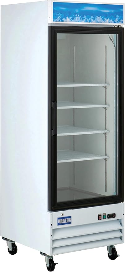 Kratos Commercial One Door Merchandising Refrigerator, Swing Glass Door White Mobile Display Refrigerator for Markets and C Stores, 28" Wide, LED Lighting, 115V(32M-13A)