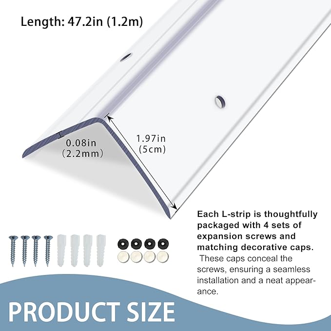 Pre-Drilled Wall Corner Protectors, 2pcs x 47.2''L x 1.97''W Clear Screw Fixing Anti-Impact L-Shape Protective Edge Shields & Guards for Door Frame, Sharp Wall
