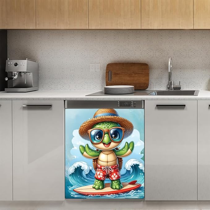 Dishwasher Magnet Cover Ocean Summer Turtle Front Dishwasher Cover Decoration Reusable Magnetic Door Cover Panel Decal Home Appliances Stickers Kitchen Refrigerator Fridge 23"x26"
