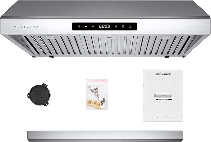 Hauslane Range Hood 30" Under Cabinet,900 CFM Kitchen Range Hood | 3 Speed Exhaust Fan, Delay Auto Shut-Off Vent Hood | Stainless Steel Electric Stove Ventilator | Chef Series PS10