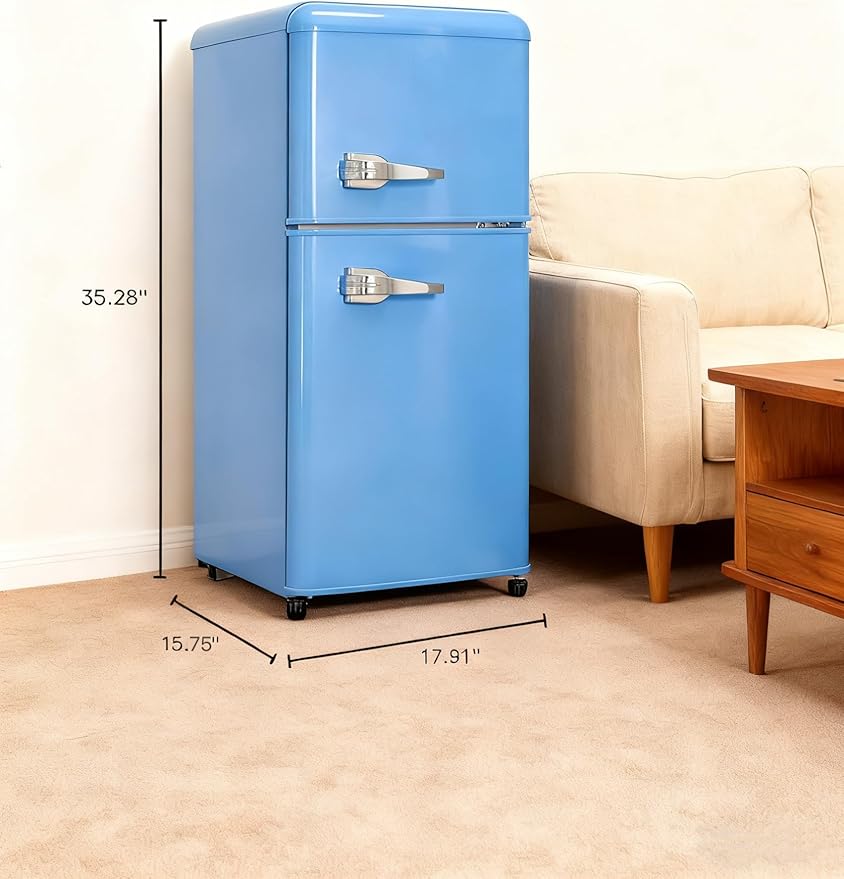 Anukis Compact Refrigerator with Freezer, 3.2 Cu.Ft 2 Door Mini Fridge for Apartment, Dorm, Office, Family, Basement, Garage - Retro Blue