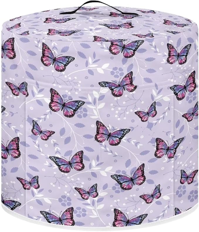 Purple Butterfly Pressure Cooker Cover for Women Dust Protection Insulated Rice Cooker Cover with Easy to Clean Lining Dust Cover with Pockets for Instant Pot 6 Quart Appliance Cover