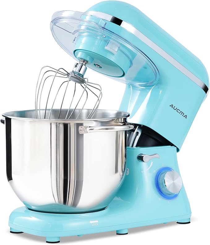 Aucma Stand Mixer, 8QT 900W 6-Speed Tilt-Head Food Mixer, Kitchen Electric Mixer with Dough Hook, Wire Whip & Beater (Blue, 8QT)