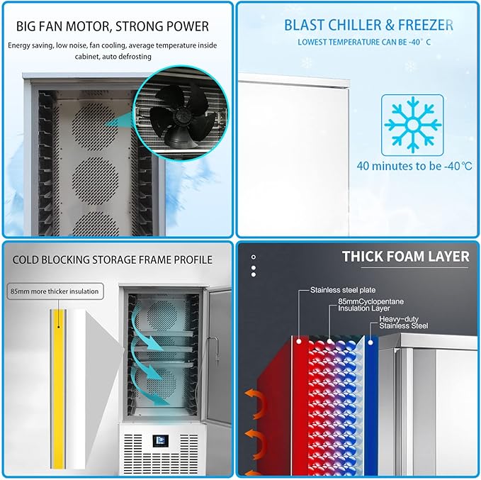 Kolice Commercial 5 Trays Blast Chiller, Chest Freezer, Batch Freezer for Restaurant, Hotel, School, Bakery, Canteen to Freeze Dough,Pastry, Hard Ice Cream, Chicken, Fish & Dessert, 40F"