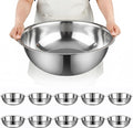 10 Pcs Stainless Steel Mixing Bowls Metal Mixing Bowls Extra Large Basin Salad Bowl with Deeper Edge, Dishwasher Safe, Mirror Finish for Home and Commercial, Silver (16 Inch 13 Qt)