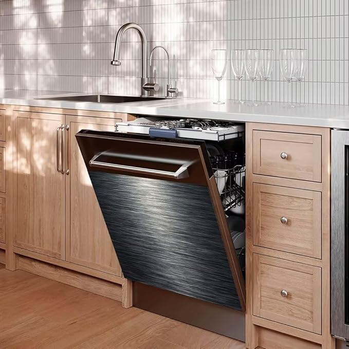 Stainless Steel Dishwasher Magnet Cover, Black Dishwasher Covers for Front, Magnetic Dishwasher Door Panel Decal - Kitchen Decorative Fridge Appliances Sticker, 23"x 26"