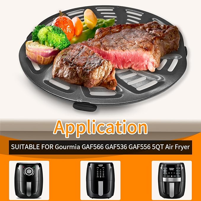 GWY Air Fryer Grill Pan for Gourmia GAF536 GAF556 GAF566 5QT Air Fryer, 8.8''×8.4'' Nonstick Air Fryer Replacement Tray Parts Rack Basket Accessories Grill Plate Crisper Plate with Rubber Bumpers