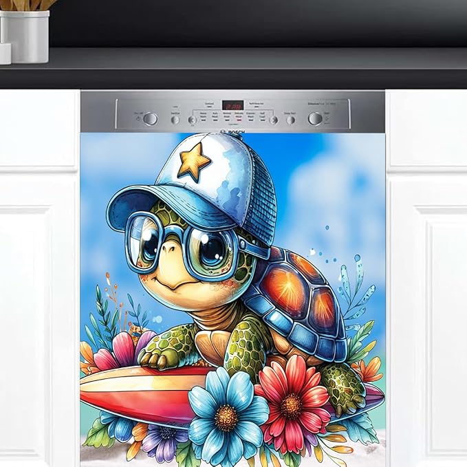 Dishwasher Magnet Cover Ocean Animal Turtle Dishwasher Decorative Cover Front Dishwasher Door Cover Reuseable Dishwasher Cover Panel Decal for Kitchen Refrigerator Home Appliances 23" X 26"