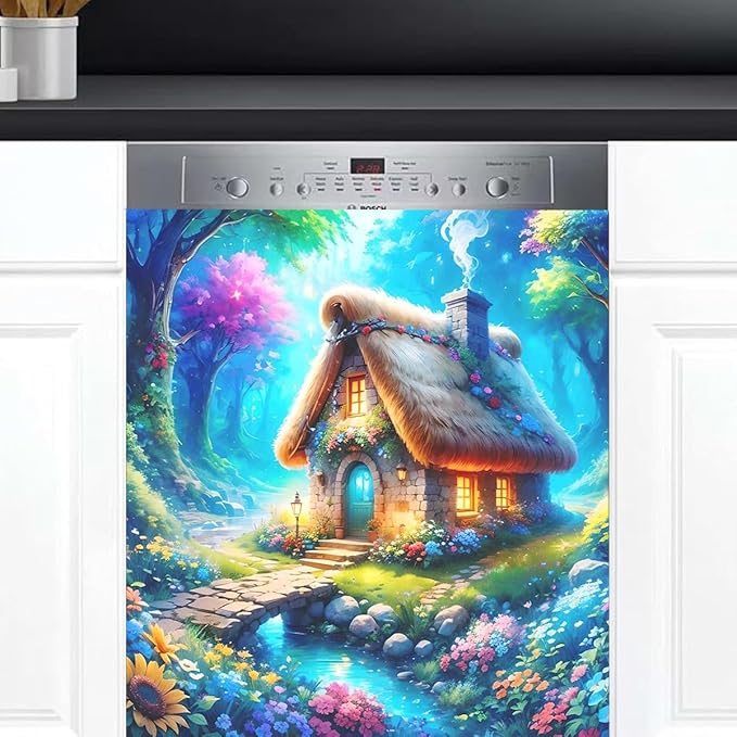 Dishwasher Magnet Cover Forest Flower Colorful Dishwasher Decorative Cover Front Dishwasher Door Cover Reuseable Dishwasher Cover Panel Decal for Kitchen Refrigerator Home Appliances 23" X 26"