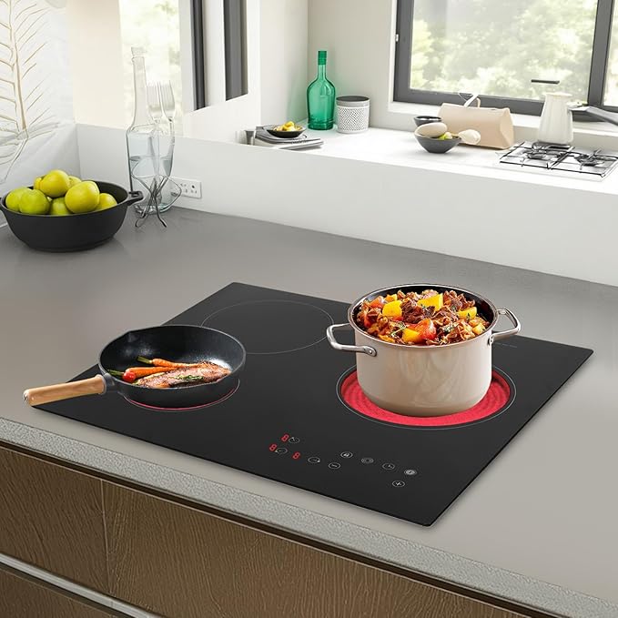 Countertop Ceramic Cooktop, 2600W 3 Burners with 9 Heating Levels, Touch Control Electric Stove with Timer & Child Safety Lock, Built-in & Portable Design for Kitchen Office RV