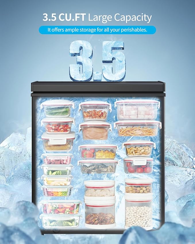 TABU 3.5 Cubic Feet Chest Freezer, Freestanding Compact Top-Opening Deep Freezer with 7 Level Adjustable Thermostat & Removable Basket, Low Noise(Black, 3.5 Cu.Ft.)