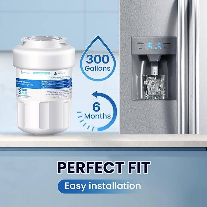 GOLDEN ICEPURE RWF0600A Refrigerator Water Filter Replacement for HDX FMG-1, MWFP, MWFA, PL-100, WFC1201, RWF0600A, PC75009, RWF1060, 197D6321P006, GSE25GSHECSS, Kenmore 469991 Refrigerator Cartridge