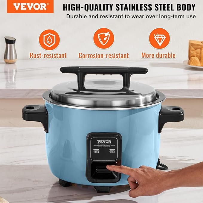 VEVOR Commercial Rice Cooker, 50-Cup Rice Cooker, 10.57 Qt / 10 Liter Large Rice Cooker and Warmer with Nonstick Inner Pot, Fast Cooking and 24-Hour Keep Warm, with Rice Cup and Paddle, for Restaurant