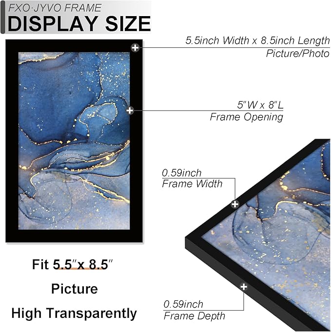 5.5x8.5 Picture Frame Set of 3, Black Frame for 5.5 x 8.5 Inch Picture Poster Photo, Light Weight and High Transparent 5.5 by 8.5 Frame for Wall - 3 Pack/Black/5.5"x8.5"