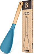 Cooking Spoon for Nonstick Cookwares, Great for Cooking and Serving Sturdy BPA-Free Matte Silicone, Wood Handle Spoon for Mixing, Scoop, and Scrape (TURQ, 13.4 inch)