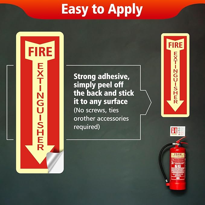 Fire Extinguisher Stickers, 6 Pack 4" X 12" Vinyl Fire Extinguisher Sign Self Adhesive Reflective,Easy to Apply and Stick,Weatherproof, UV Protected,Indoor Outdoor use,Glow in the Dark