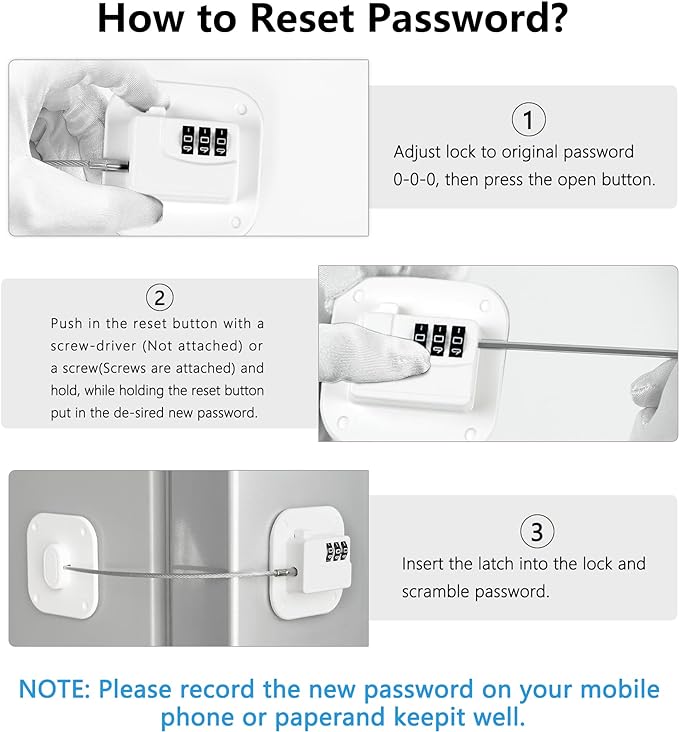 Refrigerator Lock, Heavy Duty Fridge Lock, Combination Lock for Refrigerator Cabinets, Drawers, Safety Lock, Easy Install No Keys Needed (White-4Pack)