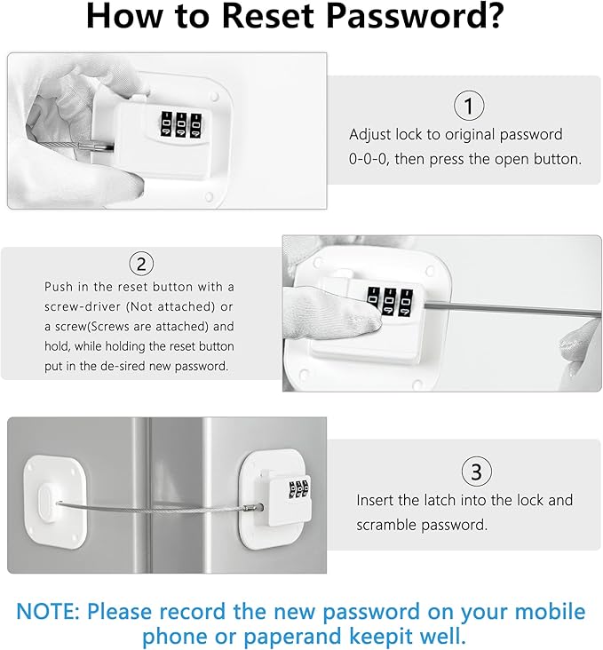 Refrigerator Lock, Heavy Duty Fridge Lock, Combination Lock for Refrigerator Cabinets, Drawers, Safety, Easy Install No Keys Needed (White-1Pack)