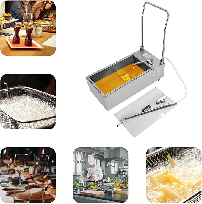 Mobile Fryer Filter Machine, 55L/14.53 Gal 370W 110V Commercial Oil Filler Cart Truck Separator 201 Stainless Steel Cooking Oil Filtration System with 13L/3.43gal Pump for Supermarket Restaurant