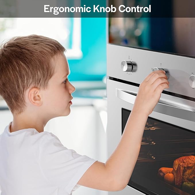 Empava 24 Inch Natural Gas Single Wall Oven with 5 Cooking Modes, Convection Fan and Rotisserie, Knob Control, Stainless Steel