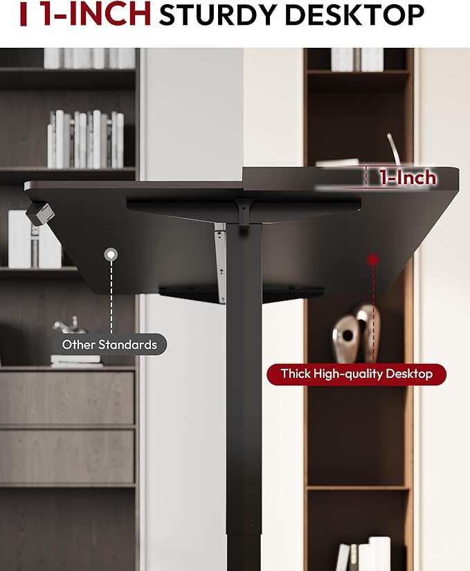 SANODESK Electric Standing Desk 48 x 30 Inches Whole-Piece Desktop Height Adjustable Stand Up Desk w/6-Button Controller Ergonomic Computer Desk for Home Office, White Frame + Black Tabletop