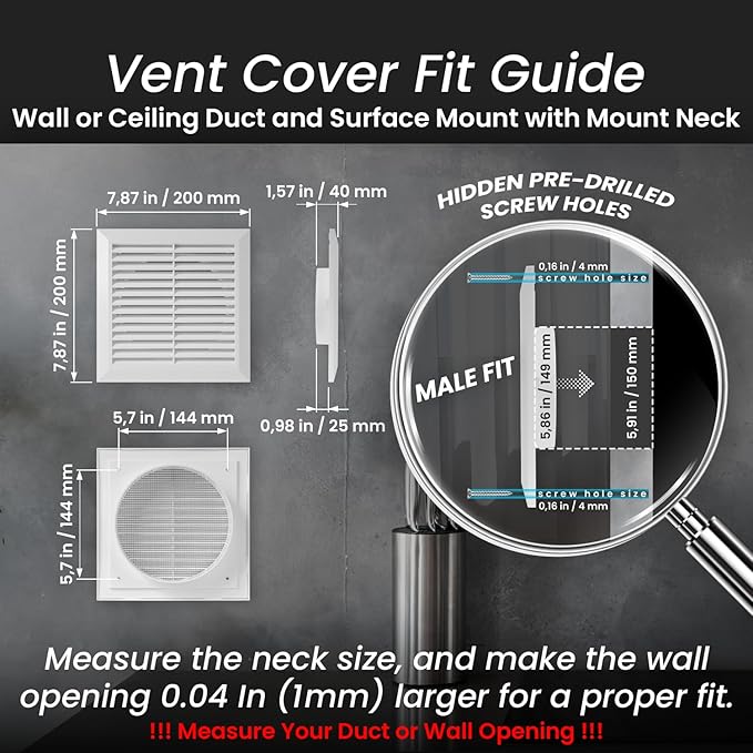 Repa Market 6 Inch (Opening) White Air Vent Cover - Plastic Fresh Air Intake Vent for Round Duct - Register Vent Cover with Mesh Screen - Wall or Ceiling HVAC Return Air Register - Modern Soffit Vents