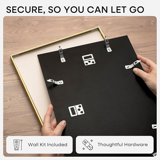 Homeforia 14x18 Picture Frame Gold, High End Metal 14x18 Poster Frames with Mat 12x16 Photo, 14 x 18 Gold Frame Matted to 12 by 16 Print, 18by14 Thin Hanging Frames, Tempered Glass, Wall Kit, Set of 3