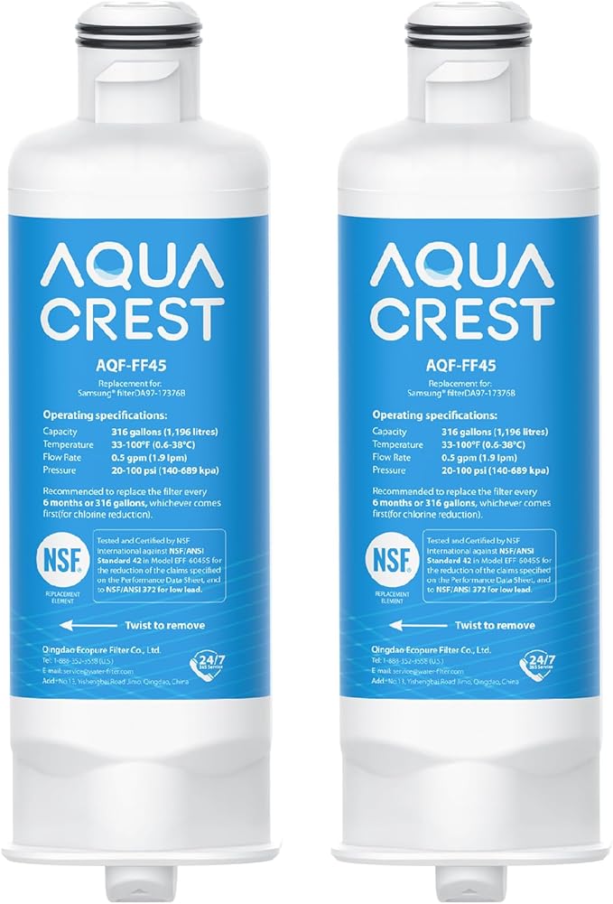 AQUA CREST DA97-17376B Replacement for Samsung DA97-08006C, HAF-QIN/EXP, RS27T5200SR, RF28T5001SR, RF24R7201SR, RF28R6201SR, AQF-FF45, Refrigerator Water Filter (Pack of 2)