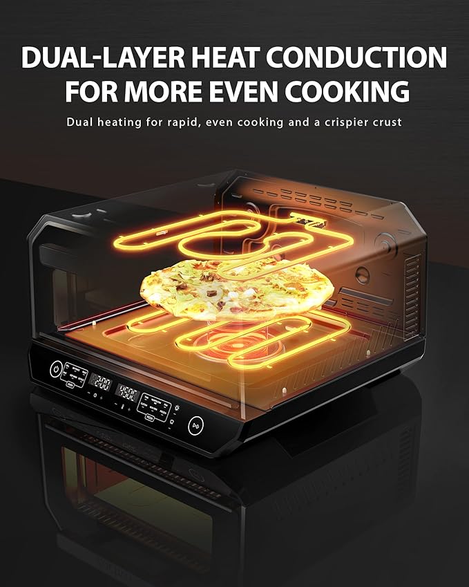 Indoor Pizza Oven, Makes 12 Inch Pizzas in 90 Seconds, Heats up to 850°F Countertop Pizza Oven, 6 Touchscreen Presets Electric Pizza Oven for Kitchen, Baking Tray & Pizza Stone Peel Included-Silver