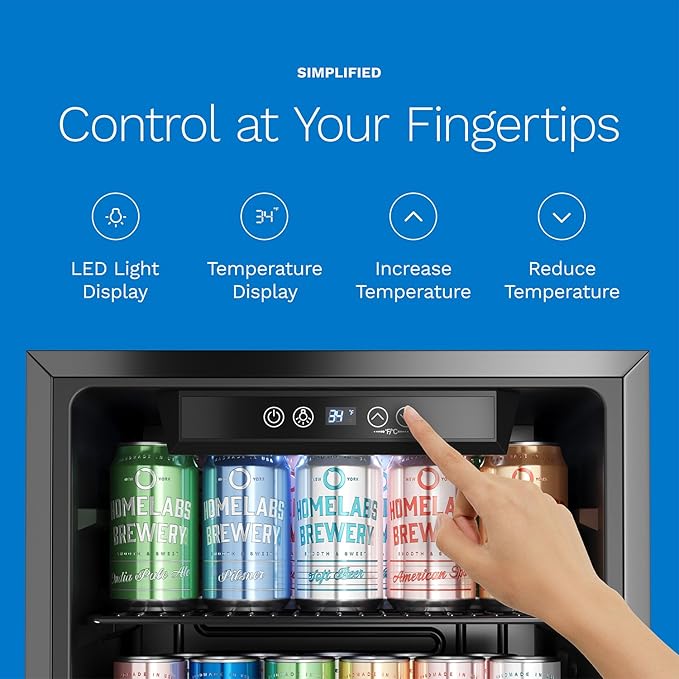 hOmeLabs Beverage Refrigerator and Cooler - 120 Can Mini Fridge with Glass Door for Soda Beer or Wine - Small Drink Dispenser Machine for Office or Bar with Adjustable Removable Shelves