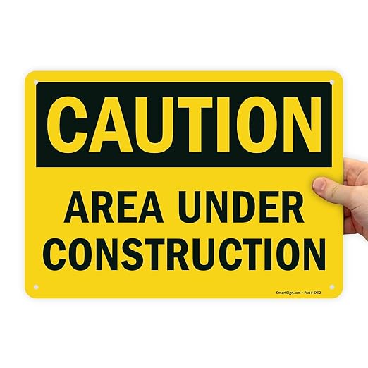 SmartSign - U9-1377-NP_10x14 "Caution - Area Under Construction" Sign | 10" x 14" Plastic Black on Yellow