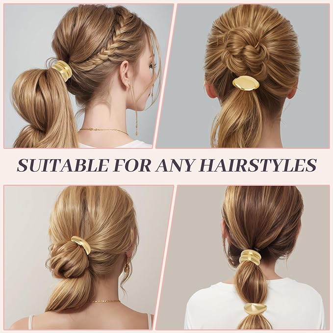 3PCS Metal Hair Tie For Women,Gold Cuffs,Metal Geometric Gold Hair Ties, Hair Accessories Stretchy and Non-Damage Ponytail Holders,Ponytail Cuff Hair Bands For Hair Styling (SET4)
