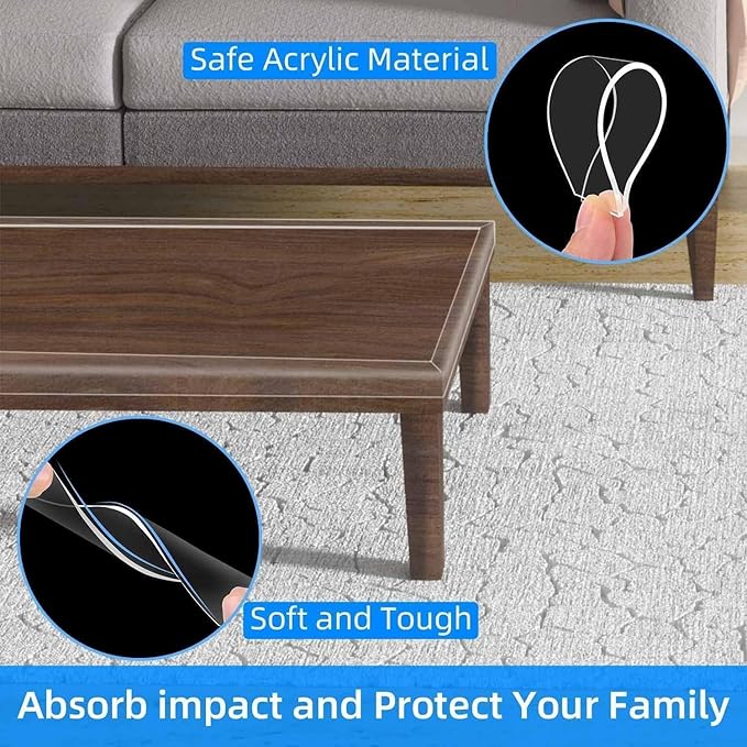 3Pack Clear Edge Protector Strip,1.57in x 9.84FT(29.52FT Total),Sharp Edge Wrap Cover Tape,Self Adhesive Protective Bumper Guards for Cabinet Door Desk Table Bed Furniture,Kitchen,Waterproof