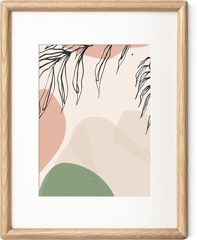 Axeman 8.5 by 11 Oak Frame - Rounded Corner 8.5 x 11 Picture Frame Matted to 6x8 - Natural Oak Wood 8.5x11 Photo Frame with Tempered Glass for Tabletop or Wall Mount Display