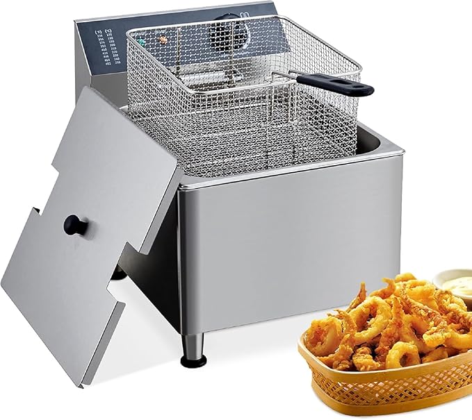 TROPOW 11L Commercial Deep Fryer | 304 Stainless Steel Electric Countertop Fryer with XL Basket & Lid | 1700W 110V for Restaurant & Home Kitchen