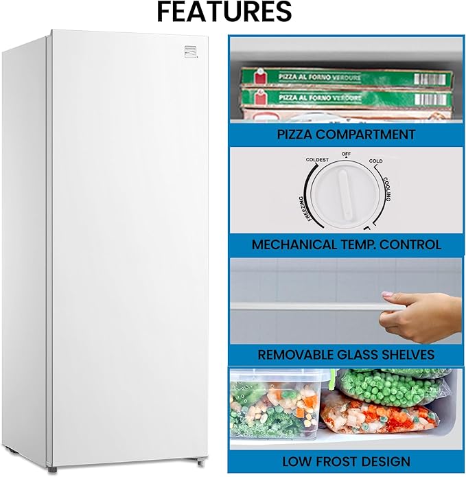 Kenmore Upright freezer - Convertible Refrigerator/Freezer, 5 Shelves, Garage Ready, Meat Storage, Auto Defrost, Congelador For Home, Apartment, Basement, Dorm, 7.0 Cubic Feet Capacity, White