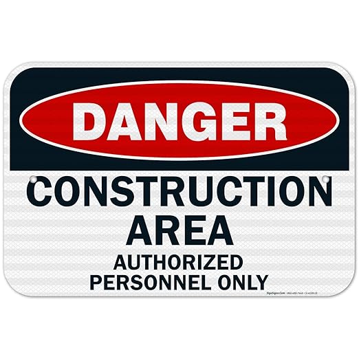 Danger Construction Area Sign, Authorized Personnel Only Sign, 12x18 Inches, 3M EGP Reflective .063 Aluminum, Fade Resistant, Easy Mounting, Indoor/Outdoor Use, Made in USA