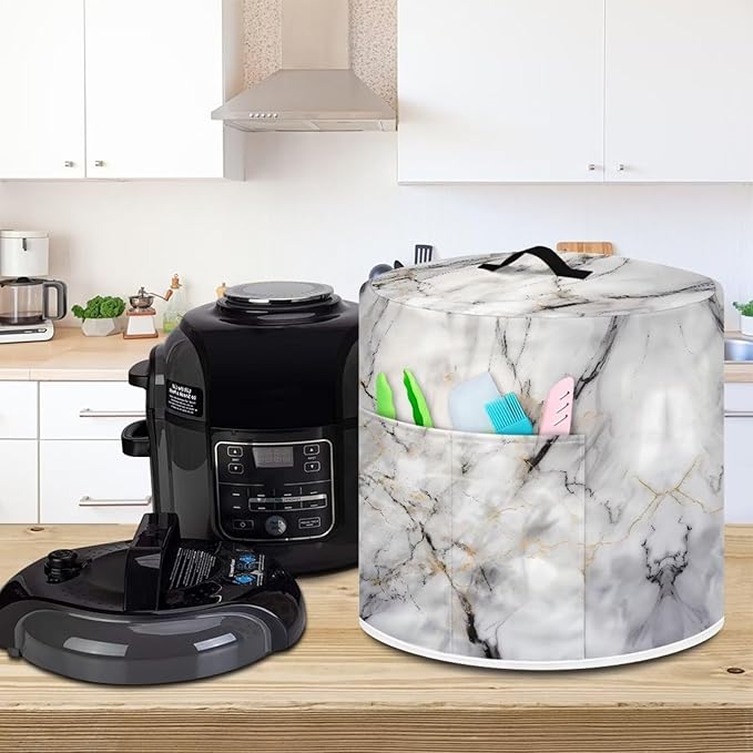 Dust Cover for 3 Quart Instant Pot, Dust Protection Easy Clean Pressure Cooker Cover Electric Appliance Cover Air Fryer Accessories Home Kitchen Decoration, White Grey Marble