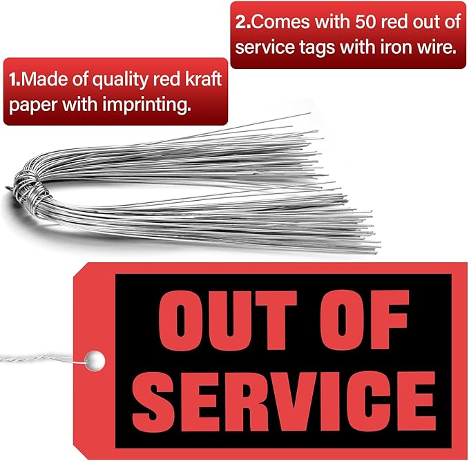 Spakon Out of Service Tags 6.22 x 3.15 Inches Maintenance Required Red Tags with 12 Inches Wires Attached for Machine Equipment Inspection Maintenance(300 Packs)