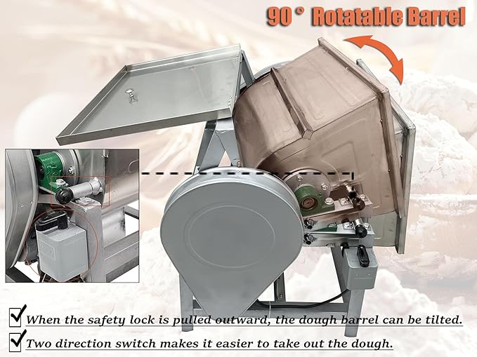 INTSUPERMAI Commercial 15KG Dough Mixer Machine Electric Flour Mixer with 90 Degree Tilt Bowl for Dough Mixing Kneading Capacity 30QT 1500W