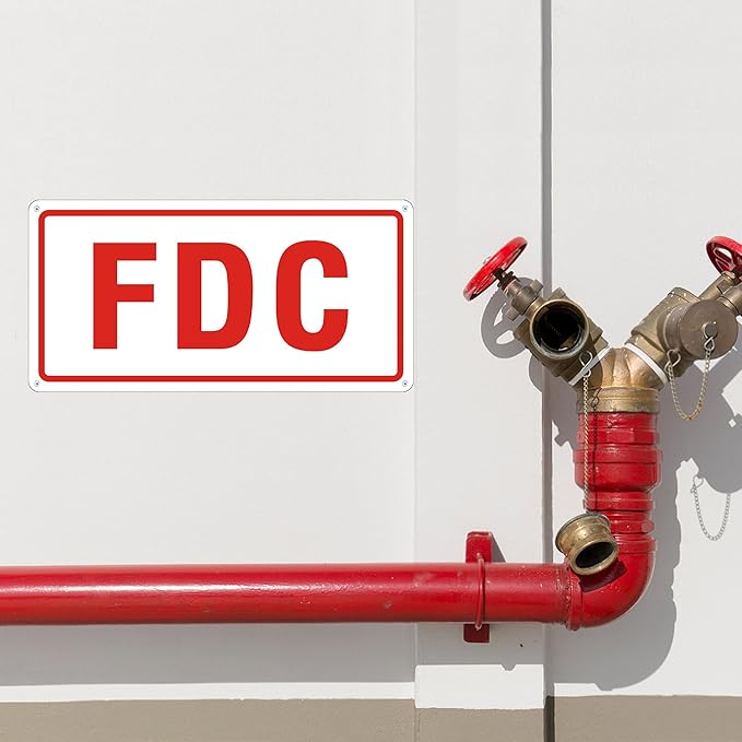 FDC Sign, 2 Pack Outdoor Aluminum Metal Sign, FDC Signs for Fire Department Connection, UV Protected Weather Resistant and Easy to Install (White Color, 12 x 6 inches)
