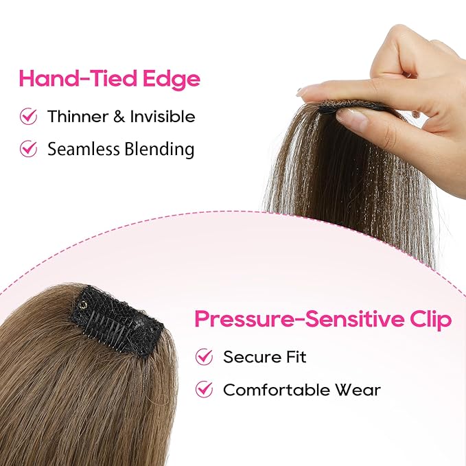 REECHO Clip in Hair Volumizer, Short Thick Clip in Hairpieces Adding Extra Hair Volume Extensions for Women with Thin Fine (Light Brown, 8 Inch(Pack of 4))