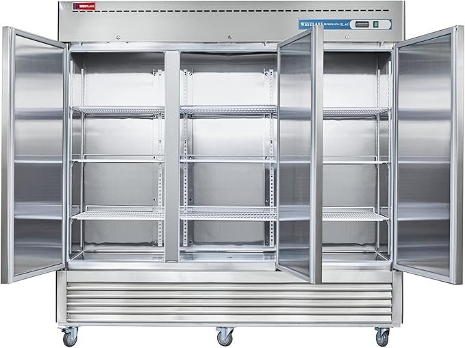 WESTLAKE 82" W Commercial Refrigerator 3 door 3 Section Stainless Steel Reach in Solid door Upright Fan Cooling 72 Cu.ft Cooler for Restuarant, Bar, Shop, etc