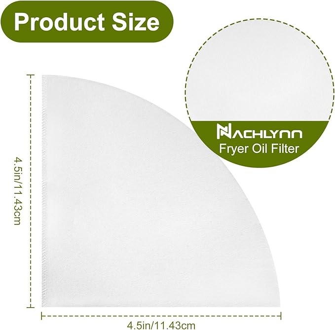 NACHLYNN 100pcs Fryer Oil Filter Cones - 4.5 Inch Non-Woven Kitchen Oil Filters for Restaurant, Cafe, Hotel