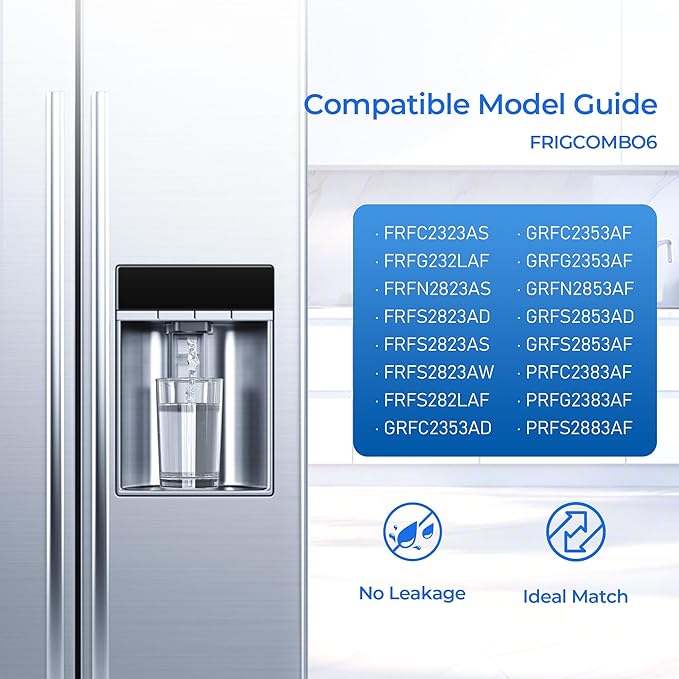 PWF-1 FPPWFU01 Water Filter & PureAir AF-2 FRGPAAF2 Air Filter Combo, Compatible with Frigidaire FRIGCOMBO6, FRFC2323AS, FRFG232LAF, FRFN2823AS, FRFS2823AD, FRFS2823AS, FRFS2823AW, 1 Combo